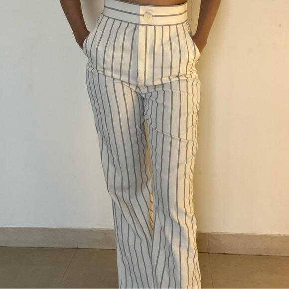 Zara Pants - Zara Double striped white trousers with black stripes wide straight leg